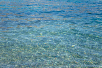Texture of turquoise sea water with stones