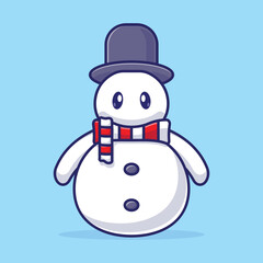 Cute snowman vector illustration. Blue isolated background. Cute cartoon illustration. Useful for digital element assets