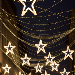 City decorated for new year with lights and stars