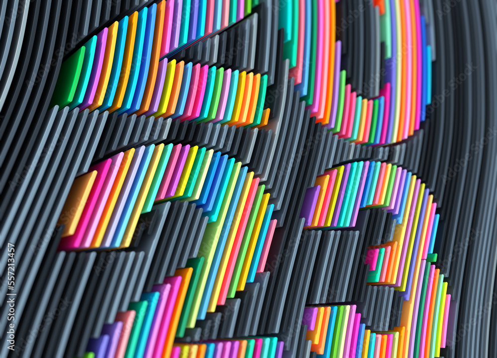 Poster 3d render abstract background of smooth lines of spline figures 2023 multicolor waves