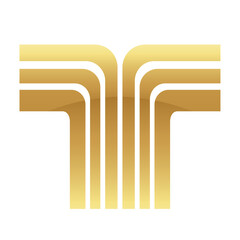 Golden Letter T with Retro Stripes on a White Background
