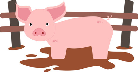 Cute Pig Playing On The Mud Vector