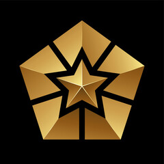 Golden Pentagon Star Icon on a Black Background