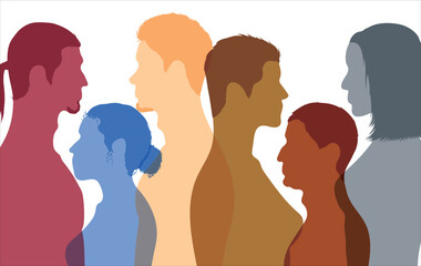 Women and men of different cultures standing together. An anti-racism concept that emphasizes racial equality.
