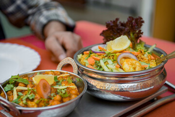 close-up of indian food, dish with chickpeas