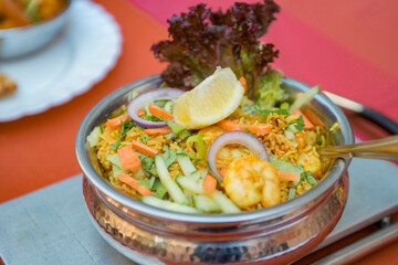 close-up of indian food, dish with chickpeas