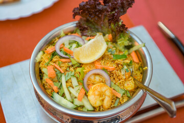 close-up of indian food, dish with chickpeas