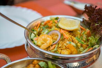 close-up of indian food, dish with chickpeas
