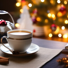 Obraz premium cup of tea with fruits and spices