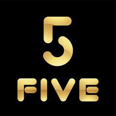 Golden Symbol for Number 5 on a Black Background - Icon 5