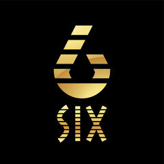 Golden Symbol for Number 6 on a Black Background - Icon 2