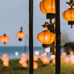 lanterns at sunset near the beach