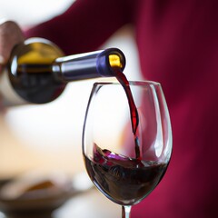 red wine pouring into wine glass