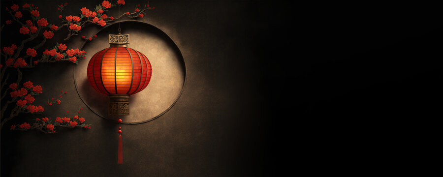 Prosperity Lunar New Year 2023, Chinese New Year, Lantern card, copy space, Generative AI 