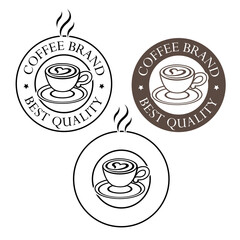 Line Art Round Coffee and Heart Icon with Text - Set 3