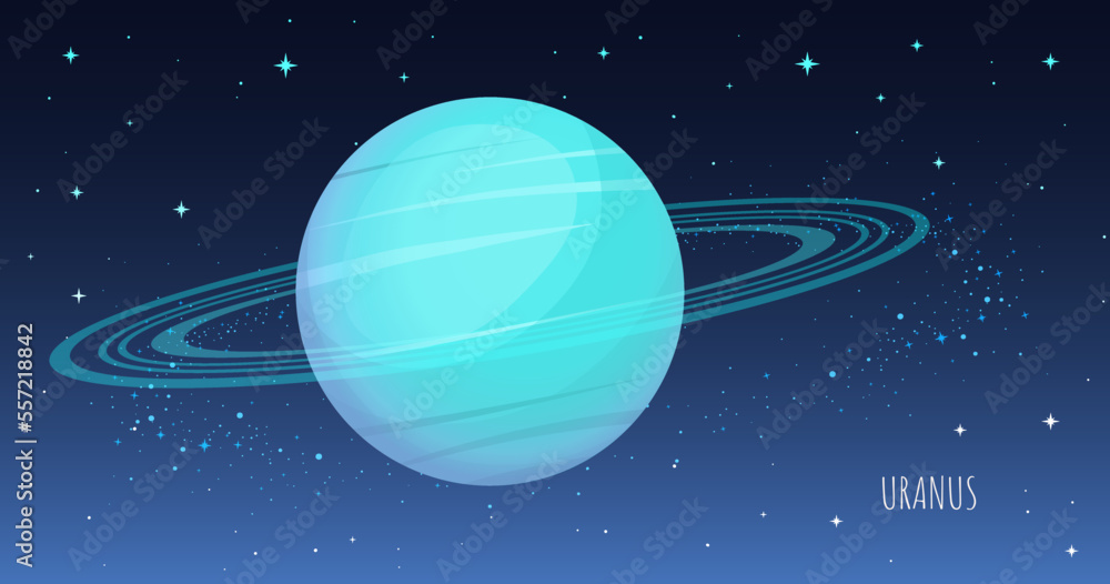 Wall mural uranus planet with rings in outer space. collection of planets of solar system. cartoon style vector