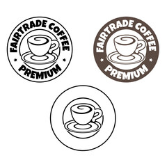 Line Art Round Swirly Coffee Cup Icon with Text - Set 8