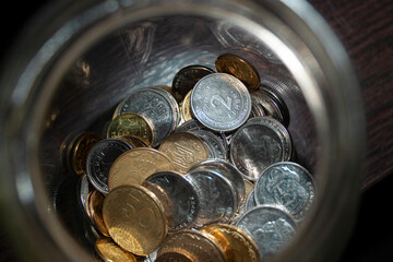 coins small change kopeck Ukrainian hryvnia currency money - obrazy, fototapety, plakaty