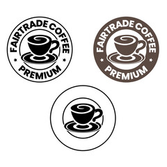 Round Swirly Coffee Cup Icon with Text - Set 9