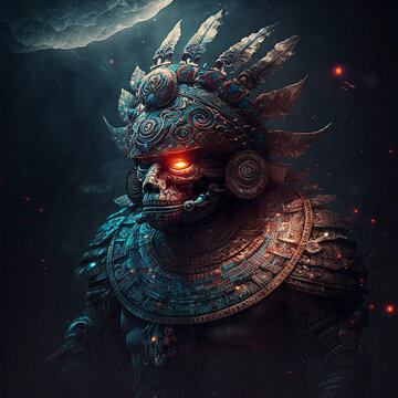 statue of aztec god in the galaxy