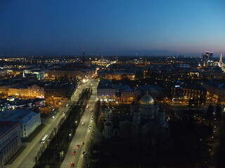 Fototapeta na wymiar View of the sea of houses in the Latvian capital Riga from the sky bar of the Radisson Blue hotel