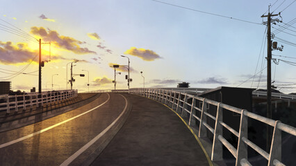 Obraz na płótnie Canvas 【背景イラスト】橋の上へ向かう道路