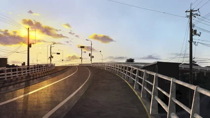Foto op Canvas 【背景イラスト】橋の上へ向かう道路 © inika