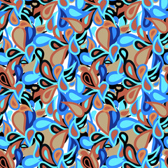 Repeating seamless Paisley Pattern vector abstract design, blue, beige, brown, black colours.	