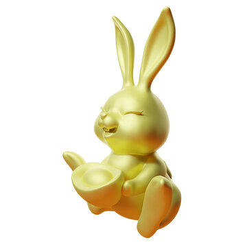Rabbit and gold ingot 3d render