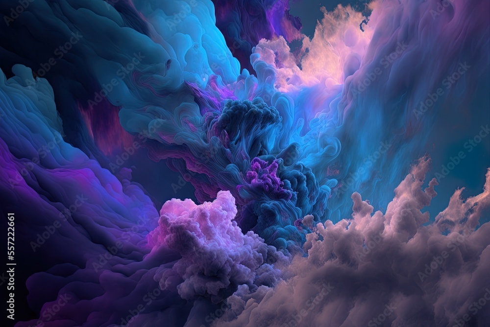 Poster clouds with an abstract blue and violet color scheme. brushstrokes with a lot of feeling. multiple f