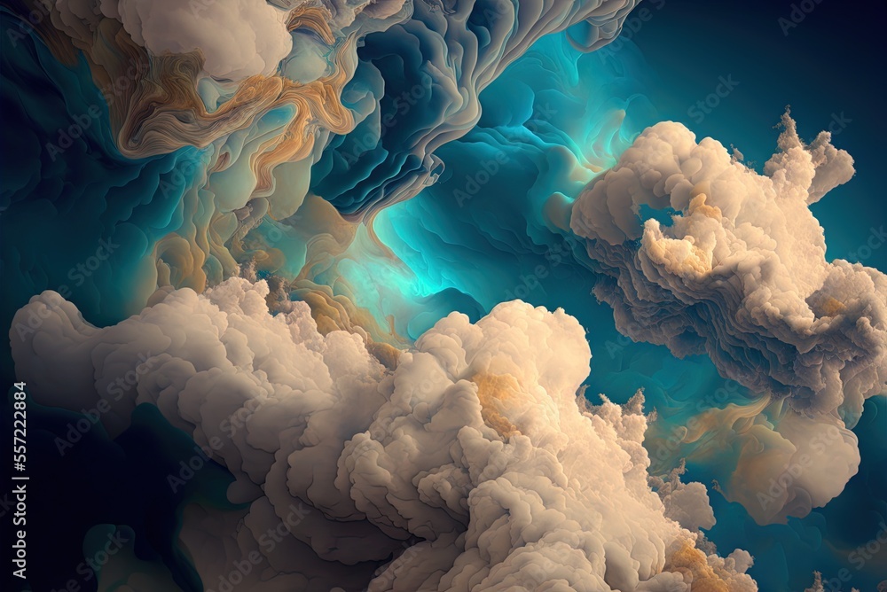 Poster indeterminate blue and beige abstract magnificent clouds. fractal backdrop with vibrant colors. crea