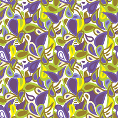 Repeating seamless Paisley Pattern vector abstract design, lime, purple, brown colours.	