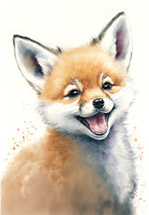 Obraz premium A watercolor painting of a happy red fox, Generative AI.