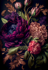 Dark Intense Color Peony Flowers. Generative ai