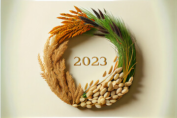Wreath Made of Various Millets for 2023 Year of the Millets Celebration. Generative ai