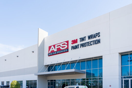 Houston, TX, USA - March 2, 2022: AFS (Auto Film Specialists) headquarters in Houston, TX, USA. AFS is an automotive restyling company. 