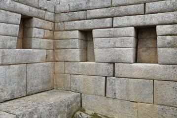 Murs de pierre à joints vifs du Machu Picchu. Pérou	