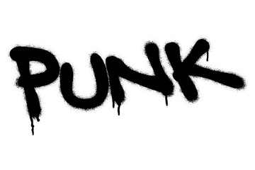 Isolated spray graffiti tag word PUNK over white.