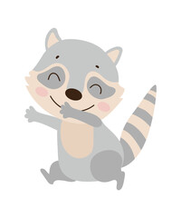 Cute cartoon illustration of raccoon.
