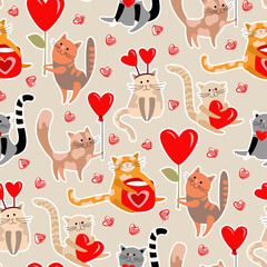 Nice Kitties with Love Symbols - 557226256