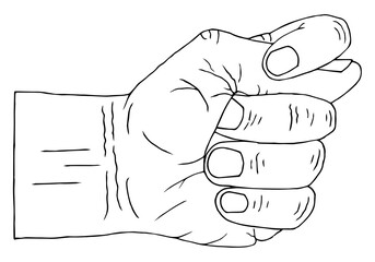 Hand showing a fig gesture. Freehand drawing. Doodle. Hand Drawn. Outline.