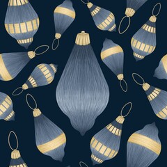 Seamless pattern vintage old ornaments for Christmas tree.