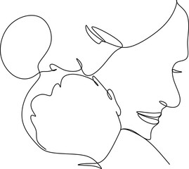 Happy family in continuous line art drawing style. United family portrait of parents and their little girl kid black linear sketch isolated on white background. Vector illustration