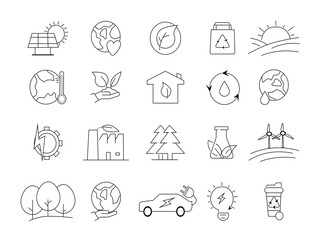 Ecology vector icons set. Nature icon. Eco green icons. Vector Ecology and Green Energy Power Line. 