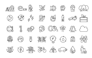 Ecology vector icons set. Nature icon. Eco green icons. Vector Ecology and Green Energy Power Line. 