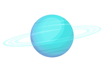 Uranus blue green planet. Planet of solar system. Cartoon style vector illustration isolated on white background. 