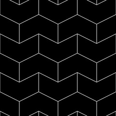 Seamless mosaic pattern. Zigzag figures ornament. Repeated puzzle shapes background. Arrows motif. Chevrons tiles wallpaper. Parquet backdrop. Digital paper, web design, textile print. Vector art work