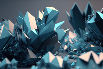 3D render abstract geometric background, blue creative shapes