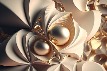 3D render abstract geometric background, ivory creative shapes, pearls