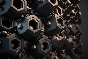 3D render abstract geometric background, black creative shapes